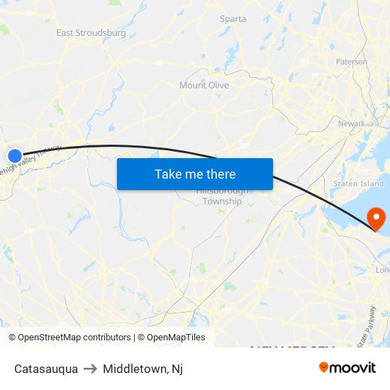 Catasauqua to Middletown, Nj map