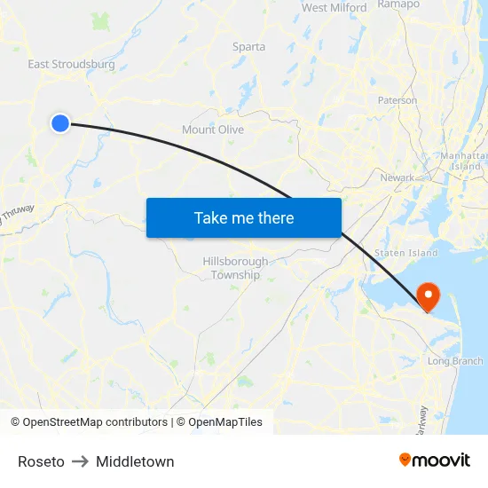 Roseto to Middletown map