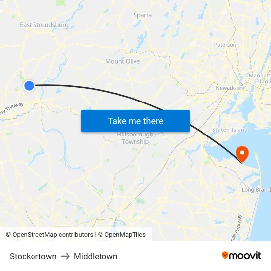 Stockertown to Middletown map