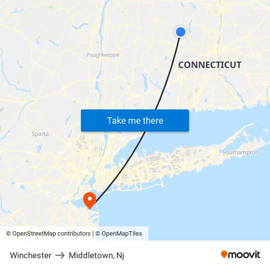 Winchester to Middletown, Nj map