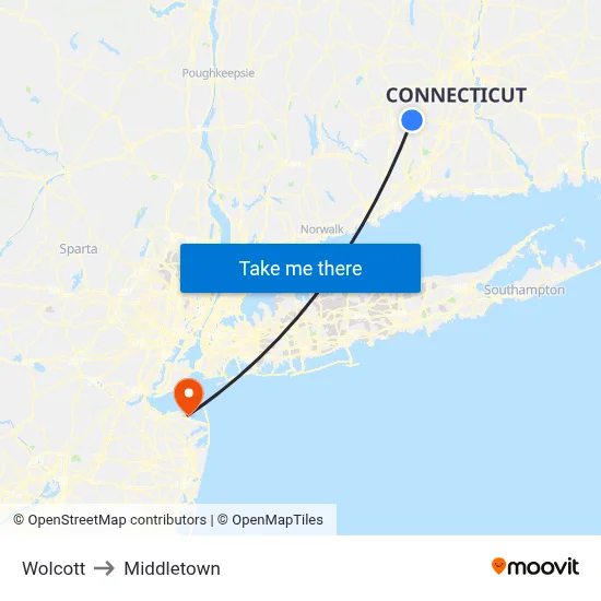 Wolcott to Middletown map