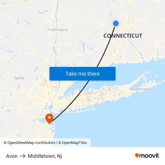 Avon to Middletown, Nj map