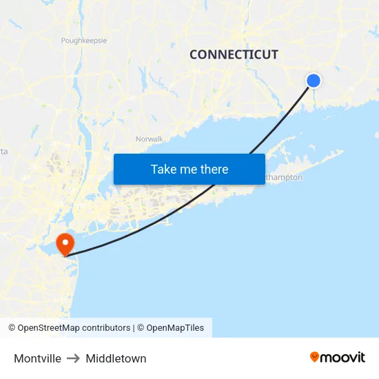 Montville to Middletown map