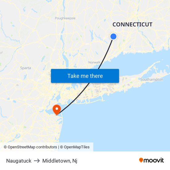 Naugatuck to Middletown, Nj map