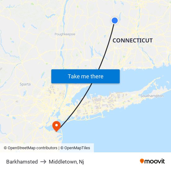 Barkhamsted to Middletown, Nj map