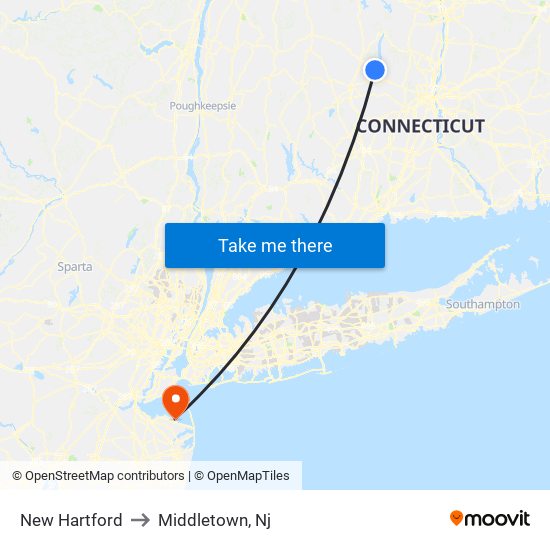 New Hartford to Middletown, Nj map