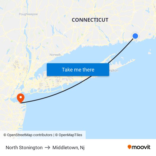 North Stonington to Middletown, Nj map