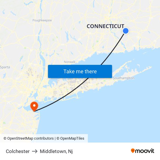 Colchester to Middletown, Nj map