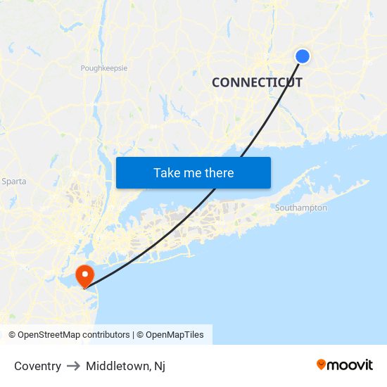 Coventry to Middletown, Nj map