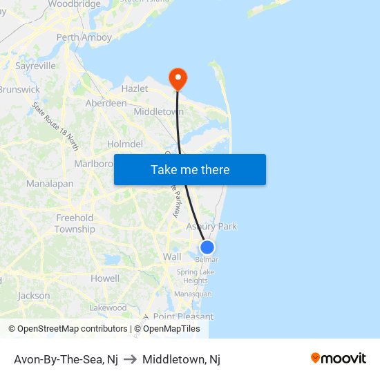 Avon-By-The-Sea, Nj to Middletown, Nj map