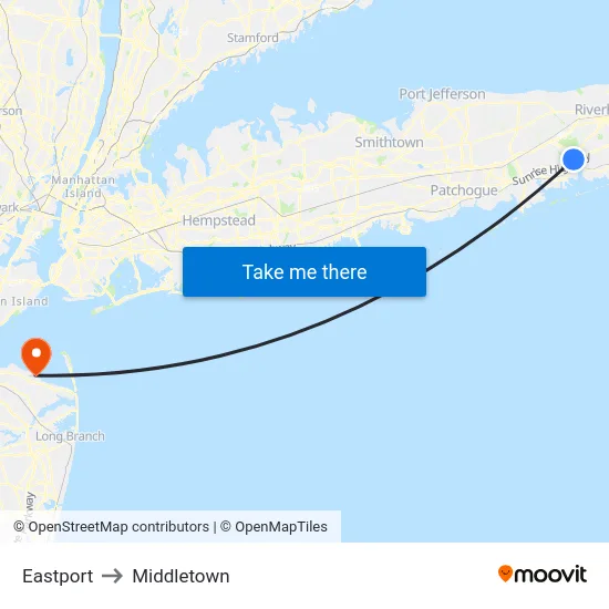 Eastport to Middletown map