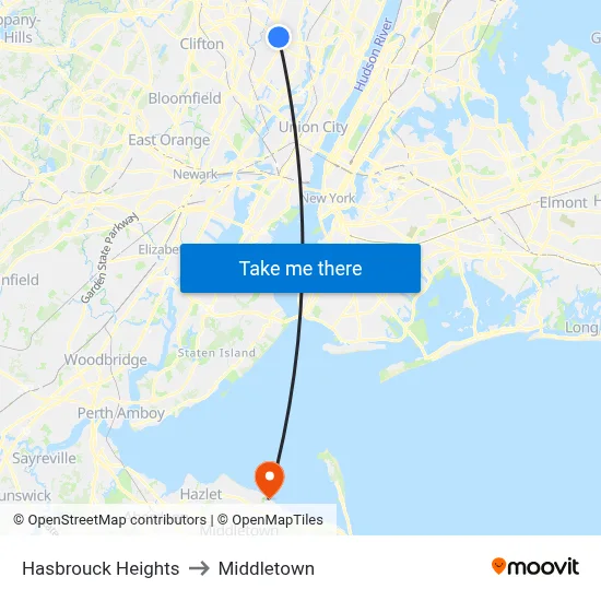 Hasbrouck Heights to Middletown map
