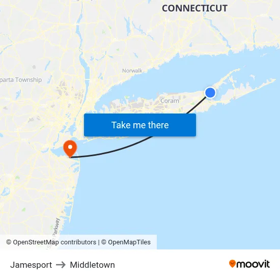 Jamesport to Middletown map