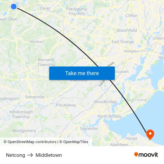Netcong to Middletown map