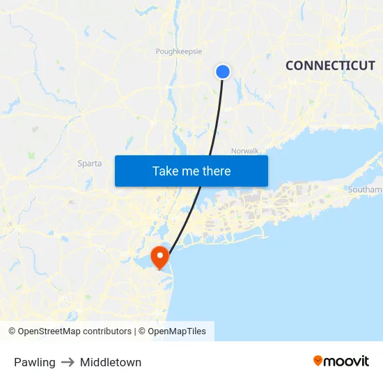 Pawling to Middletown map