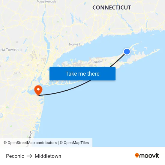 Peconic to Middletown map