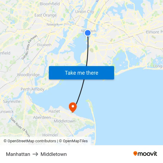 Manhattan to Middletown map