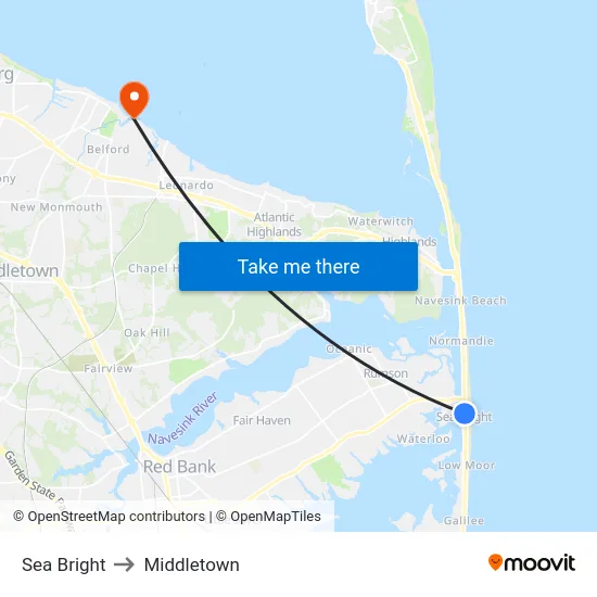 Sea Bright to Middletown map