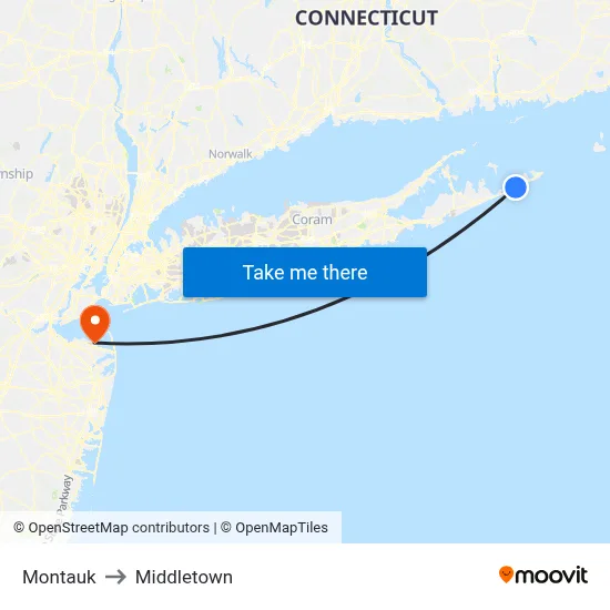 Montauk to Middletown map