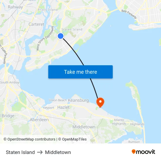 Staten Island to Middletown map