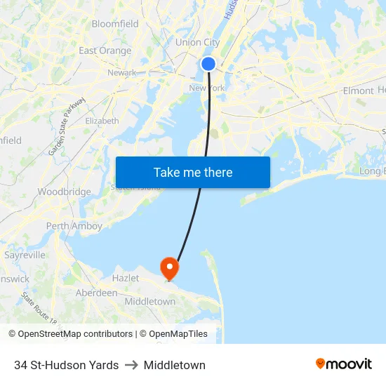 34 St-Hudson Yards to Middletown map