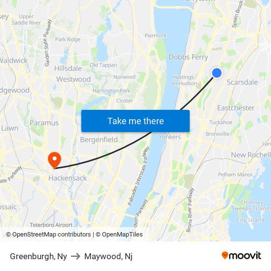 Greenburgh, Ny to Maywood, Nj map