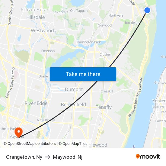 Orangetown, Ny to Maywood, Nj map