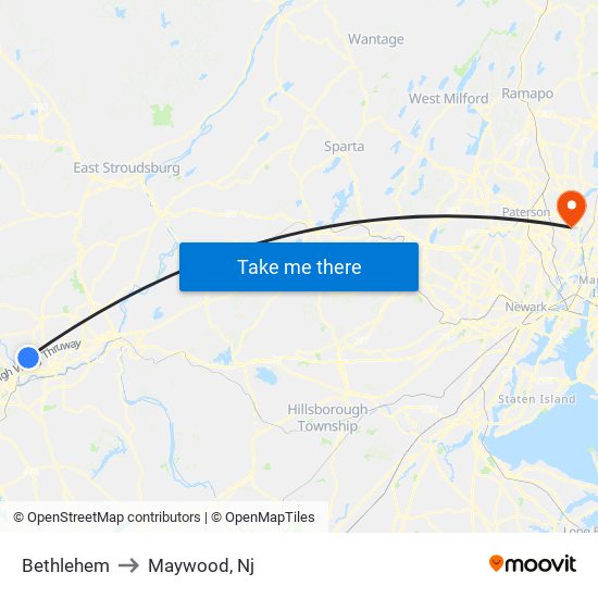 Bethlehem to Maywood, Nj map