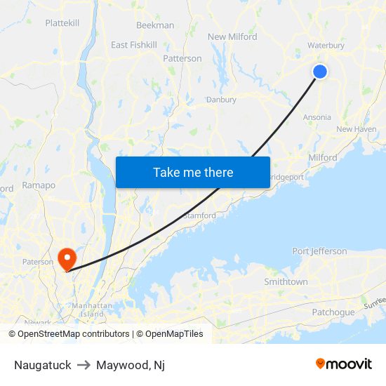 Naugatuck to Maywood, Nj map