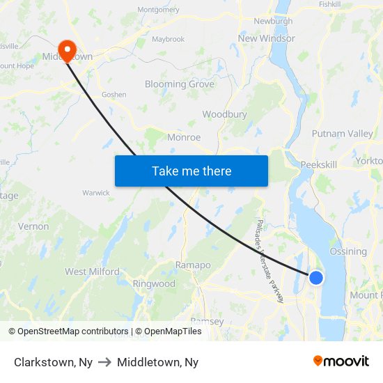 Clarkstown, Ny to Middletown, Ny map