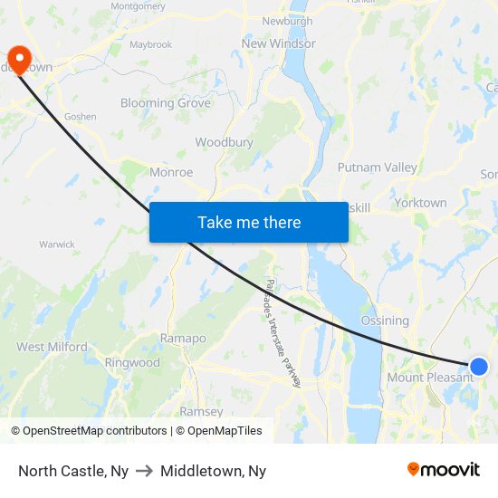 North Castle, Ny to Middletown, Ny map