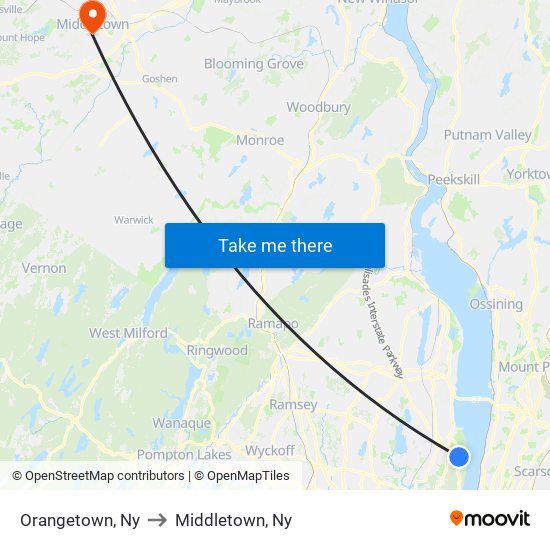 Orangetown, Ny to Middletown, Ny map