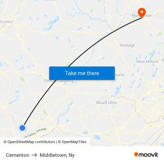 Cementon to Middletown, Ny map