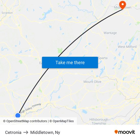 Cetronia to Middletown, Ny map