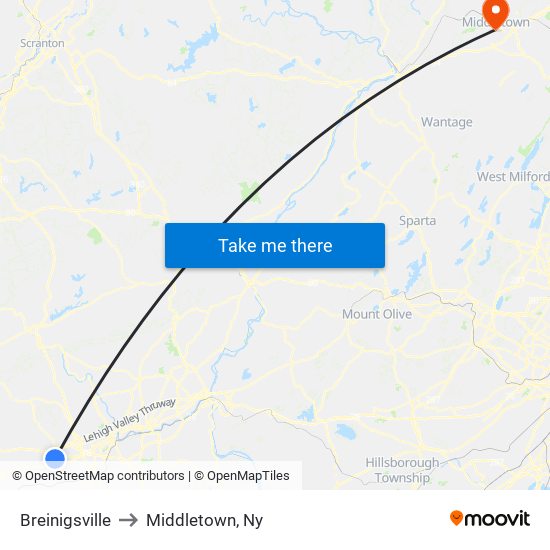 Breinigsville to Middletown, Ny map