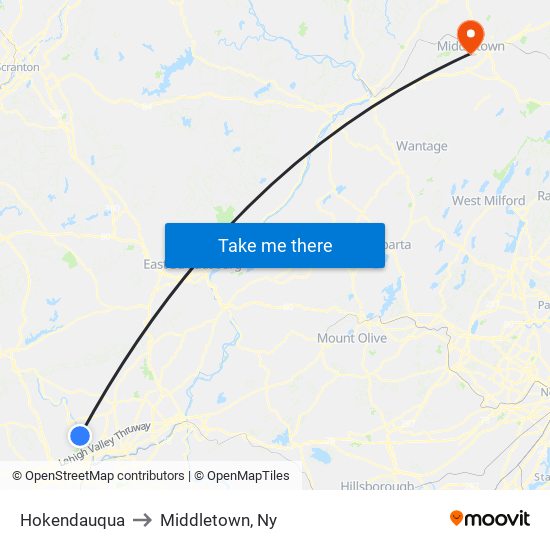 Hokendauqua to Middletown, Ny map