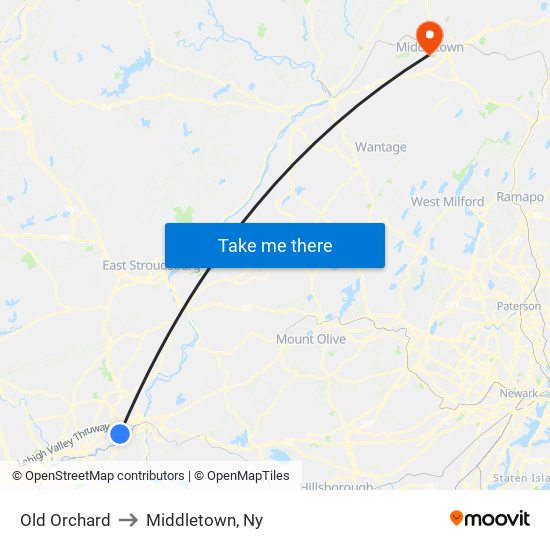 Old Orchard to Middletown, Ny map