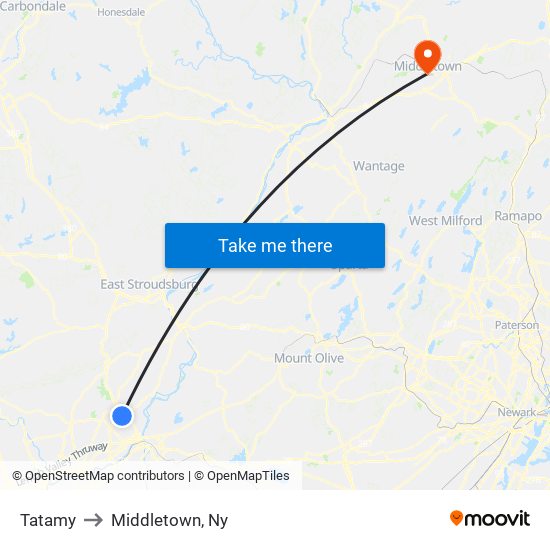 Tatamy to Middletown, Ny map