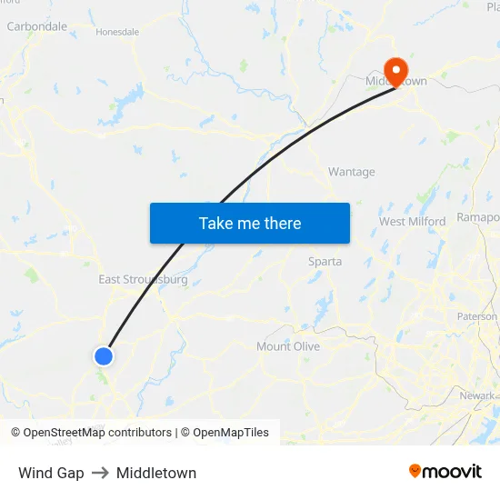 Wind Gap to Middletown map