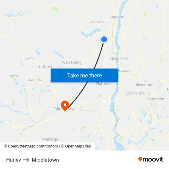 Hurley to Middletown map