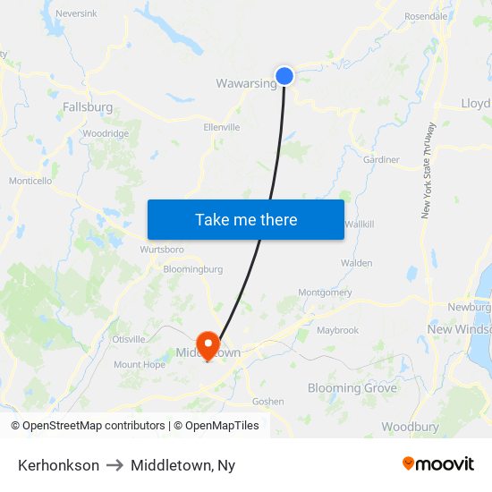 Kerhonkson to Middletown, Ny map