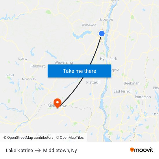 Lake Katrine to Middletown, Ny map