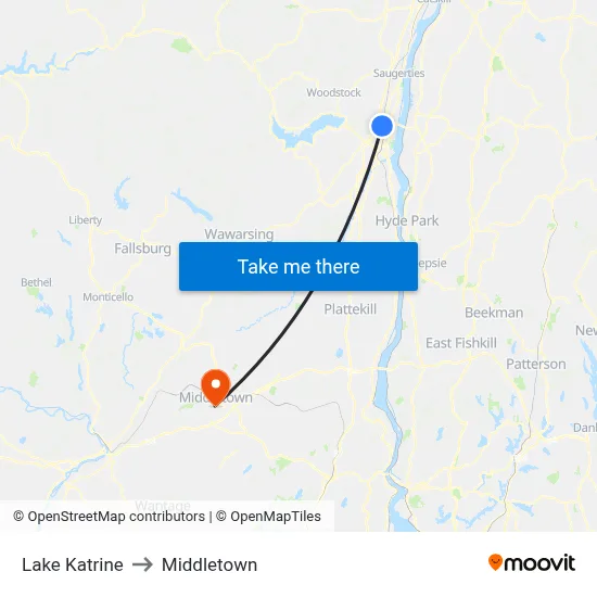 Lake Katrine to Middletown map