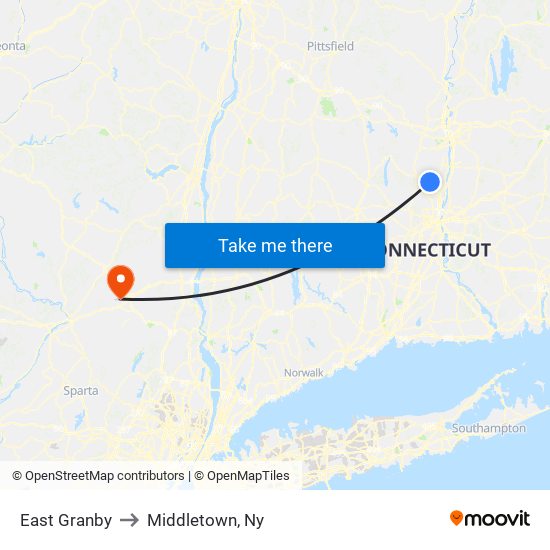 East Granby to Middletown, Ny map