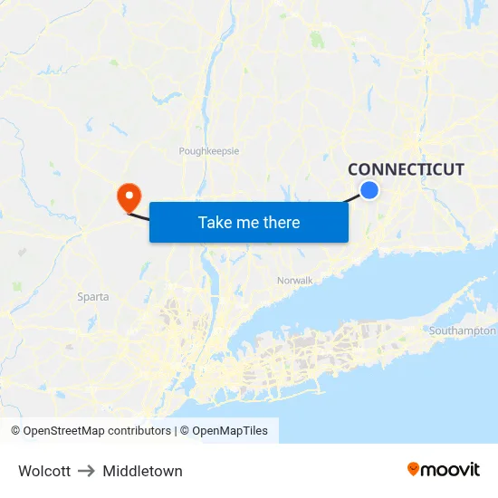 Wolcott to Middletown map