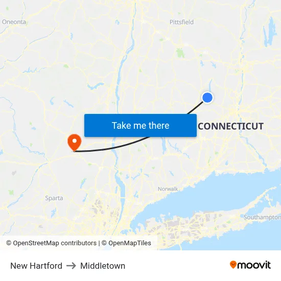 New Hartford to Middletown map