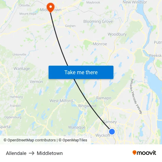 Allendale to Middletown map