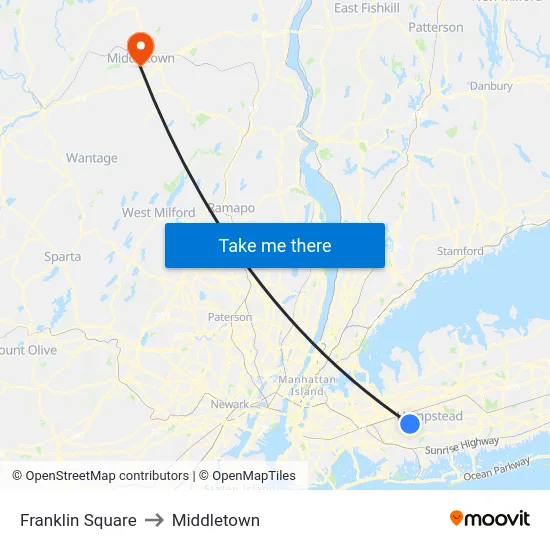 Franklin Square to Middletown map