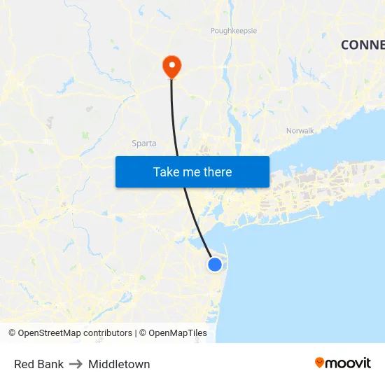 Red Bank to Middletown map