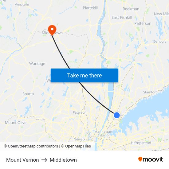 Mount Vernon, Ny to Middletown, Ny with public transportation